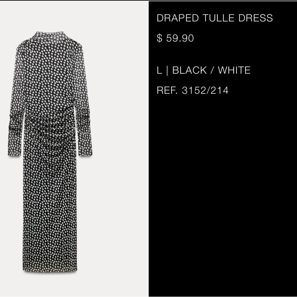 Zara Draped Tulle Polka Dot Dress